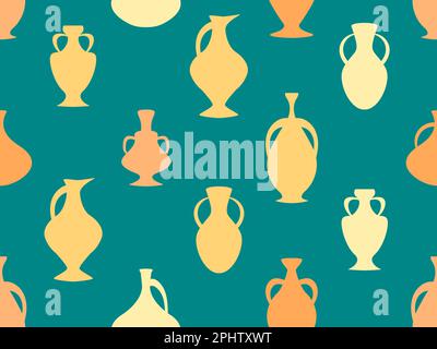 Amphora seamless pattern in vintage style. Ancient Greek jugs and amphoras. Amphora design for posters, wallpapers and printed matter. Vector illustra Stock Vector