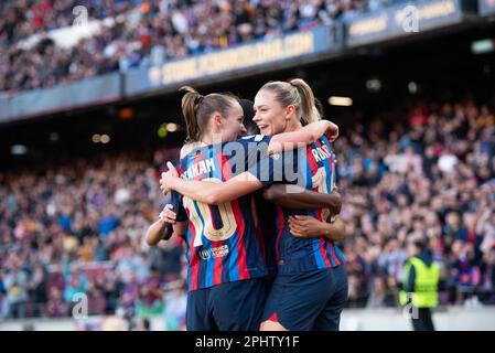 Barcelona, Italy. 29th Mar, 2023. FC Barcelona Femeni line up during a  Woman's Champions League match between FC Barcelona Femani and AS Roma Fem  at Spotify Camp Nou, in Barcelona, Spain on