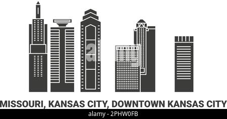 United States, Missouri, Kansas City, Downtown Kansas City, travel landmark vector illustration Stock Vector