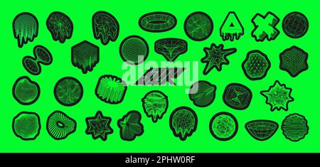Universal fashionable shapes y2k style with glitch and liquid effect Stock Vector