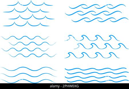 Sea wave icon set. Collection of thin line waves. Flat vector illustration Stock Vector