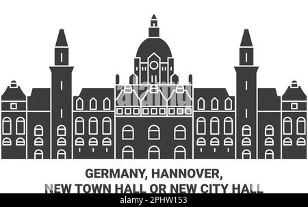 Germany, Hannover, New Town Hall Or New City Hall travel landmark vector illustration Stock Vector