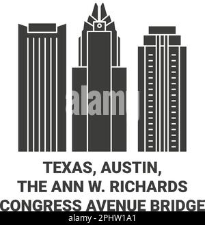 United States, Texas, Austin, The Ann W. Richards Congress Avenue Bridge travel landmark vector illustration Stock Vector