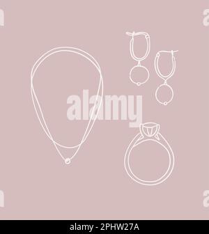 Women jewelry for daily use in handdrawing style on peach color background. Stock Vector