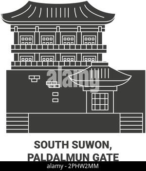 South Korea, South Suwon, Paldalmun Gate travel landmark vector illustration Stock Vector