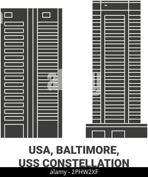 United States, Baltimore tourism landmarks, vector city travel ...