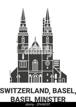 Switzerland, Basel, Basel Minster travel landmark vector illustration ...