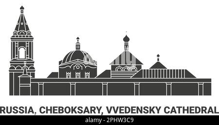 Russia, Cheboksary, Vvedensky Cathedral, travel landmark vector illustration Stock Vector