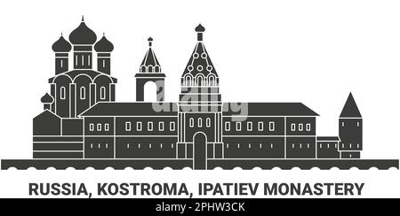 Russia, Kostroma, Ipatiev Monastery, travel landmark vector illustration Stock Vector