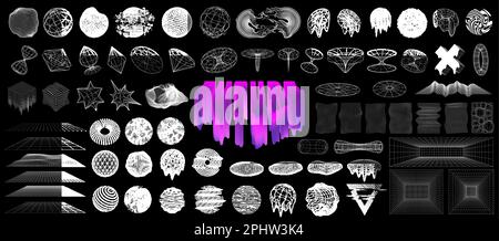 Graphic box universal geometric shapes for 80s-90s. Retrofuturistic cyberpunk Stock Vector