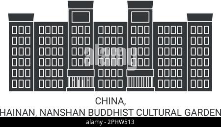 China, Hainan, Nanshan Buddhist Cultural Garden travel landmark vector illustration Stock Vector