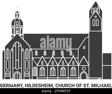 Germany, Hildesheim, Church Of St. Michael travel landmark vector illustration Stock Vector