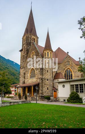 Interlaken Catholic Church in Switzerland. Stock Photo