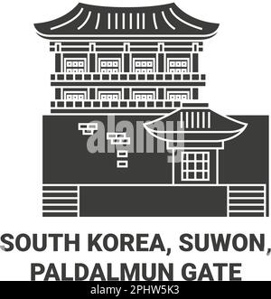 Republic Of Korea, Suwon, Paldalmun Gate travel landmark vector illustration Stock Vector