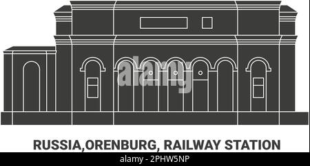 Russia,Orenburg, Railway Station, travel landmark vector illustration Stock Vector