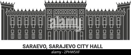 Bosnia And Herzegovina, Sarajevo, Sarajevo City Hall, travel landmark vector illustration Stock Vector
