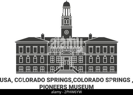 Usa, Colorado Springs,Colorado Springs , Pioneers Museum travel landmark vector illustration Stock Vector