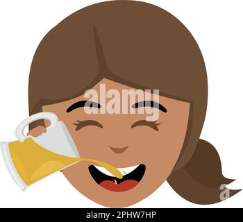 vector illustration face of a cartoon girl drinking a glass of beer Stock Vector