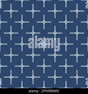 Abstract geometric backdrop. White cross hatch on blue background. Repeated geometry texture. Stock Vector