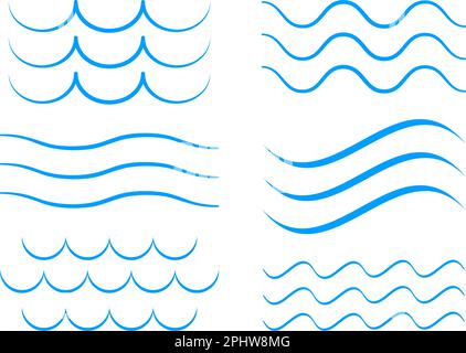Sea wave icon set. Collection of thin line waves. Flat vector illustration Stock Vector