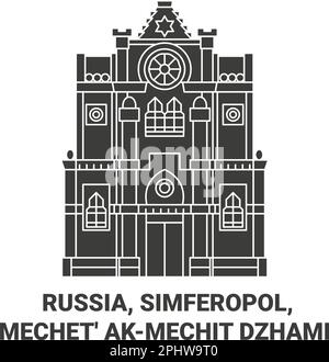 Russia, Simferopol, Mechet' Akmechit Dzhami travel landmark vector illustration Stock Vector