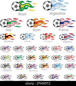 Flame flag set with soccer ball. vector illustration Stock Vector