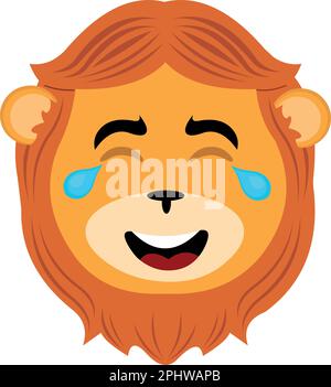 vector illustration face of a lion cartoon with tears of joy and laughter Stock Vector