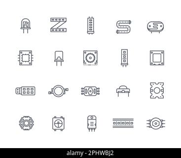 LED diodes outline icons set Stock Vector