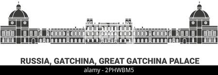 Russia, Gatchina, Great Gatchina Palace, travel landmark vector illustration Stock Vector