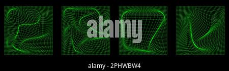 Set of Distorted Grid Square Neon Pattern. Vector Illustration Stock Vector