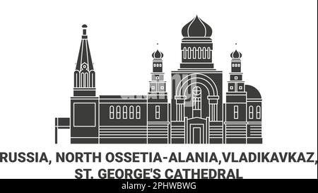 Russia, North Ossetiaalania,Vladikavkaz, St. George's Cathedral travel landmark vector illustration Stock Vector