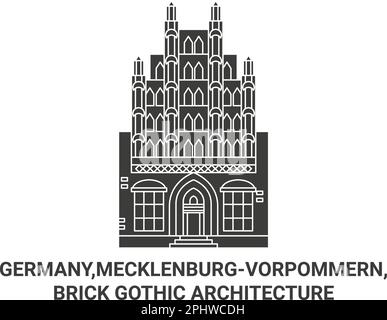Germany,Mecklenburgvorpommern, Brick Gothic Architecture travel landmark vector illustration Stock Vector
