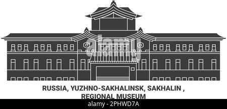 Russia, Yuzhnosakhalinsk, Sakhalin , Regional Museum travel landmark vector illustration Stock Vector