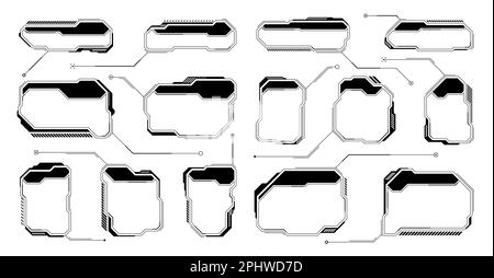 Black HUD frames user interface vector elements design on white ...