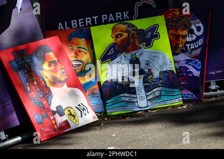 Melbourne, Australia. 30th Mar, 2023. Circuit atmosphere - paintings of drivers. 30.03.2023. Formula 1 World Championship, Rd 3, Australian Grand Prix, Albert Park, Melbourne, Australia, Preparation Day. Photo credit should read: XPB/Press Association Images. Credit: XPB Images Ltd/Alamy Live News Stock Photo