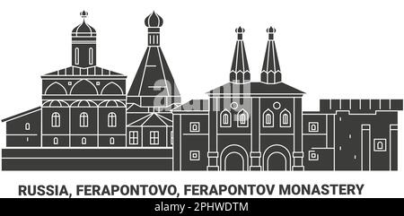 Russia, Ferapontovo Monastery Complex travel landmark vector illustration Stock Vector