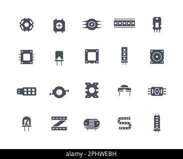 LED diodes black icons set Stock Vector