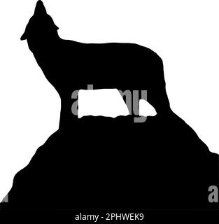 Silhouette of a wolf on a cliff howling towards the sky Stock Vector