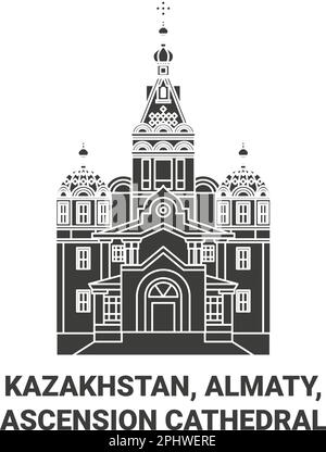 Kazakhstan, Almaty, Ascension Cathedral travel landmark vector illustration Stock Vector