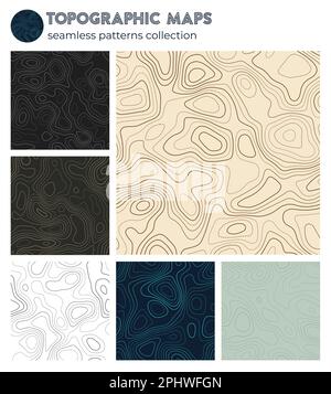 Topographic maps. Attractive isoline patterns, seamless design. Appealing tileable background. Vector illustration. Stock Vector