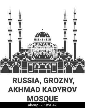 Russia, Grozny, Akhmad Kadyrov Mosque travel landmark vector illustration Stock Vector