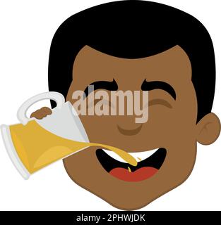 vector illustration face of a cartoon man drinking a glass of beer Stock Vector