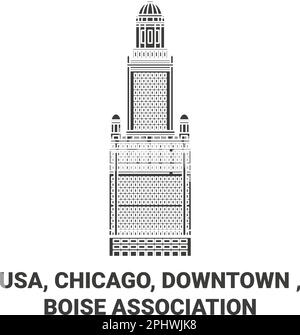 Usa, Chicago, Downtown , Boise Association travel landmark vector illustration Stock Vector