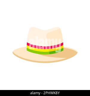 Barranquilla carnival holiday cartoon panama hat. Barranquilla carnival symbol, Colombia culture festival clothing element, traditional folklore parad Stock Vector