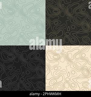 Topography patterns. Seamless elevation map tiles. Amazing isoline background. Creative tileable patterns. Vector illustration. Stock Vector