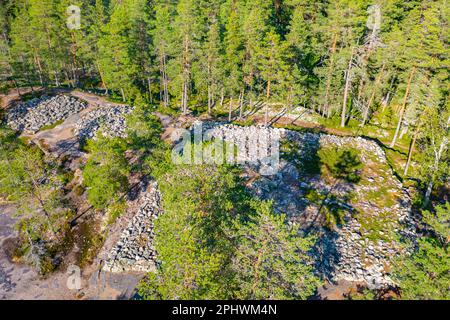 Aerial view of Sammallahdenmäki, a Bronze Age burial site in Finland near Rauma Stock Photo