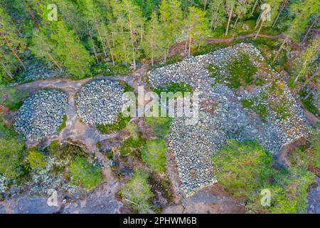 Aerial view of Sammallahdenmäki, a Bronze Age burial site in Finland near Rauma Stock Photo