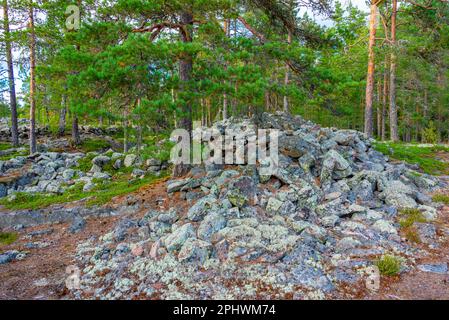 Sammallahdenmäki is a Bronze Age burial site in Finland near Rauma Stock Photo