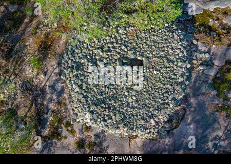 Aerial view of Sammallahdenmäki, a Bronze Age burial site in Finland near Rauma Stock Photo