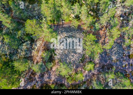 Aerial view of Sammallahdenmäki, a Bronze Age burial site in Finland near Rauma Stock Photo